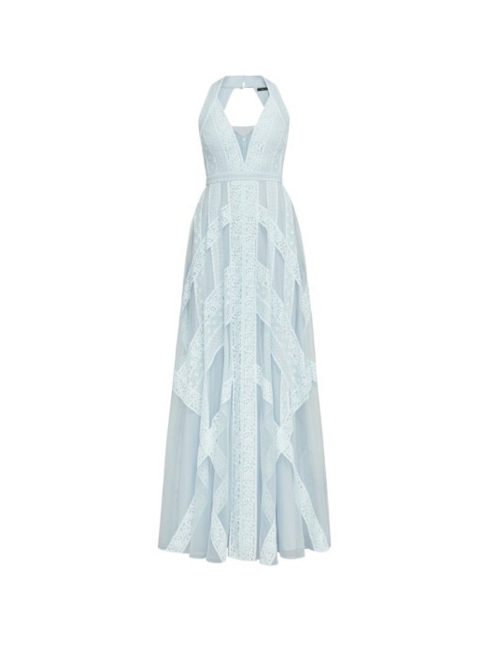 BCBGMaxAzria Light Blue Halter Lace Maxi Dress